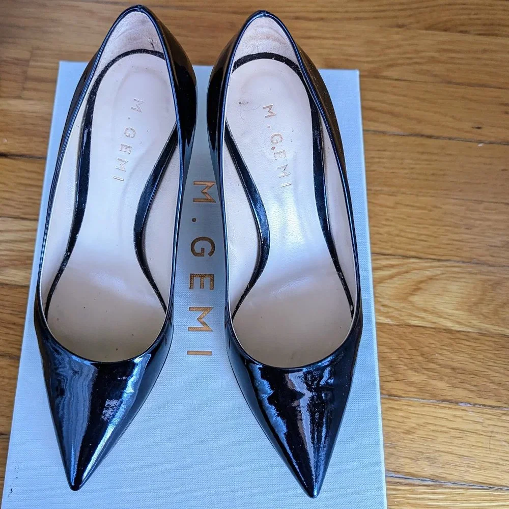 M. Gemi Black Patent Leather Pointed-Toe Pumps